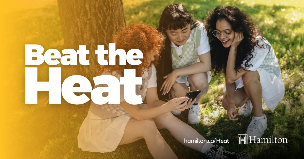 City of Hamilton (@cityofhamilton) on Twitter photo On hot days, limit your time in direct sun. Stay in the shade or indoors, most of all during peak heat (11am – 3pm). It helps lower your risk of heat related illness and sunburn.
Beat the Heat: hamilton.ca/Heat On hot days, limit your time in direct sun. Stay in the shade or indoors, most of all during peak heat (11am – 3pm). It helps lower your risk of heat related illness and sunburn.
Beat the Heat: hamilton.ca/Heat