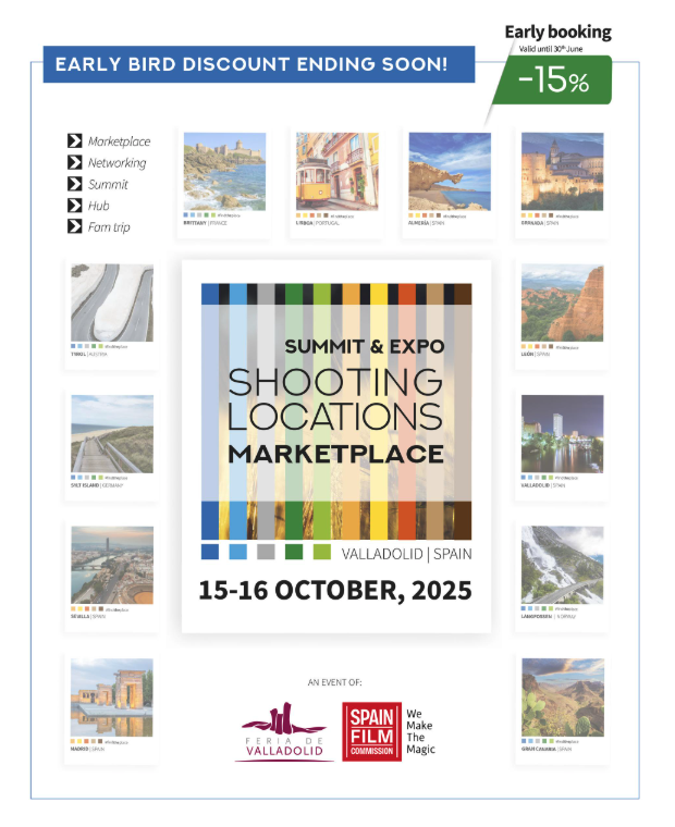 🎥🎬 Last days to get 15% OFF for SHOOTING LOCATIONS MARKETPLACE 🗓️ Oct 15–16!

📍Film commissions, offices, private locations, suppliers…
📣 Don’t miss the chance to meet top Location Managers &amp; Producers!

🔗 Register now: ow.ly/G4EA50WfnIY