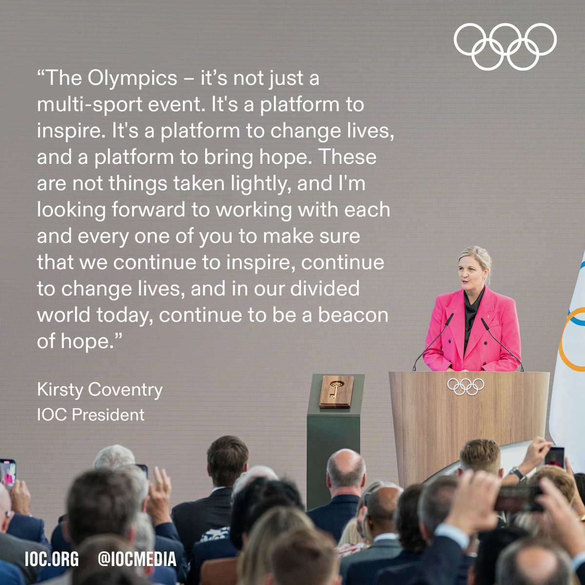 Today, the 10th IOC President Kirsty Coventry officially starts her tenure. She took up the baton from the 9th President Thomas Bach in a symbolic and emotional ceremony yesterday.

Her vision is for the Olympic Games to remain a beacon of hope in today's divided world ➡️