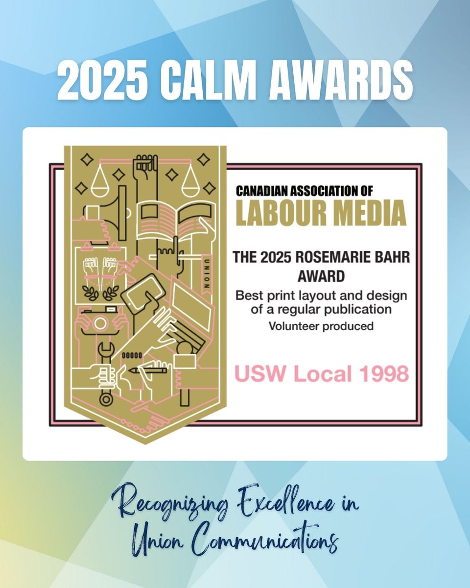 CanLabourMedia's tweet image. The 2025 Rosemarie Bahr Award for Excellence in Print Layout and Design (Volunteer Produced) goes to Steelworkers Local 1998 for their eye-catching STEELDRUM Fall 2024 issue!

Check it out here: usw1998.ca/wp-content/upl…