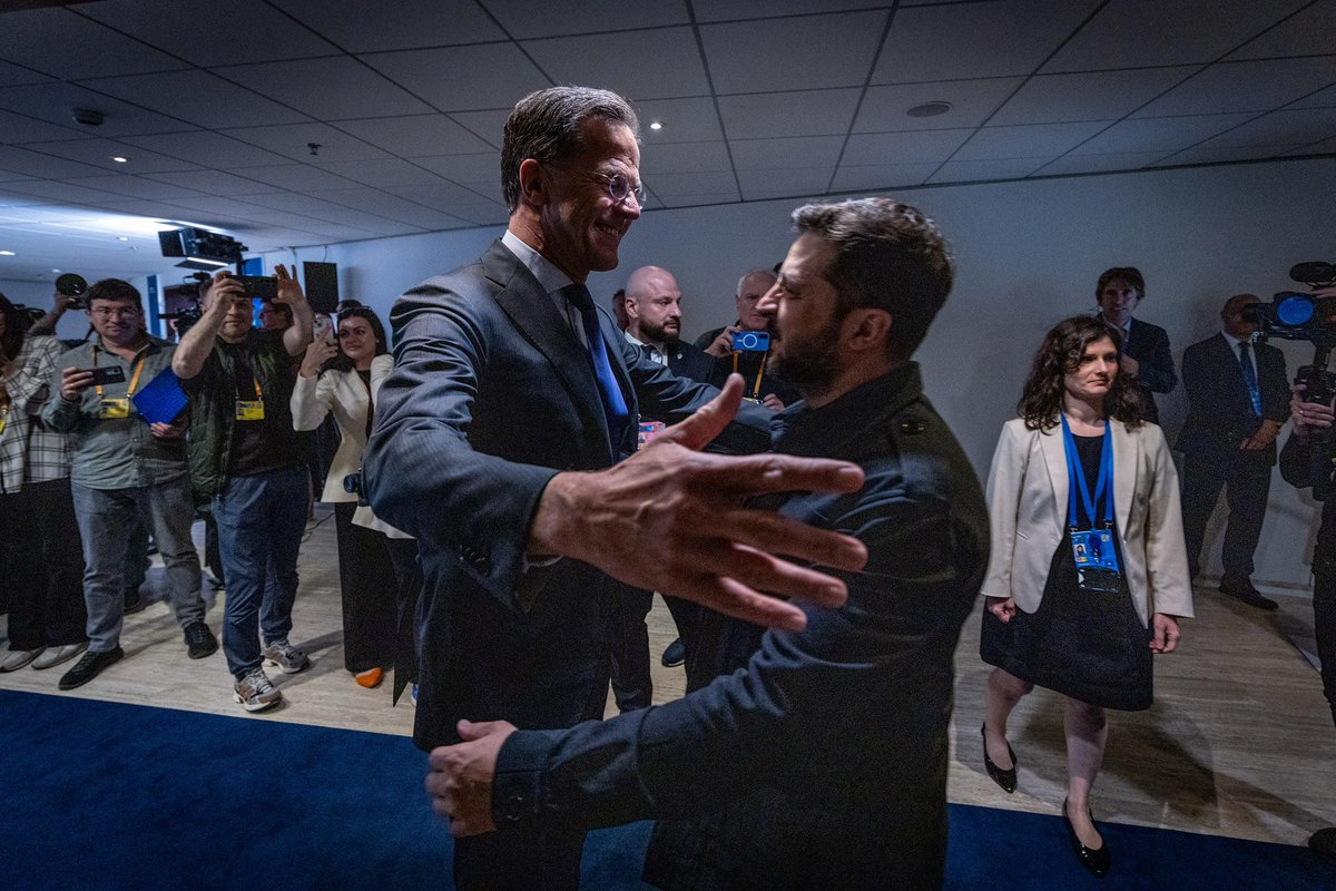 Mark Rutte (@secgennato) on Twitter photo Great to welcome my friend President <a href="/ZelenskyyUa/">Volodymyr Zelenskyy / Володимир Зеленський</a> to the #NATOsummit where Allies will reconfirm their unwavering support for #Ukraine. We will continue to build the bridge for Ukraine’s irreversible path to #NATO membership.
Our message is clear: NATO stands with Ukraine 🇺🇦 Great to welcome my friend President <a href="/ZelenskyyUa/">Volodymyr Zelenskyy / Володимир Зеленський</a> to the #NATOsummit where Allies will reconfirm their unwavering support for #Ukraine. We will continue to build the bridge for Ukraine’s irreversible path to #NATO membership.
Our message is clear: NATO stands with Ukraine 🇺🇦