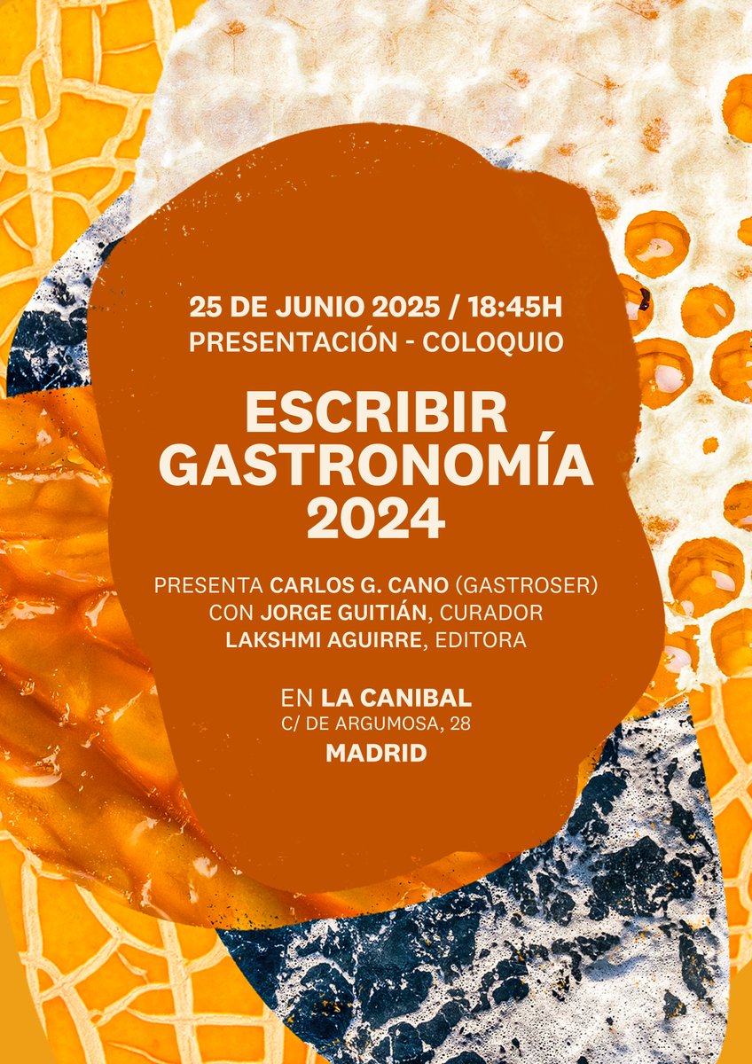 El 25 de junio, <a href="/JorgeGuitian__/">Jorge</a> , <a href="/cgcano/">Carlos G. Cano</a>  y yo estaremos en Madrid, en La Canibal, presentando el tercer volumen de Escribir gastronomía (<a href="/col_and_col/">COL&COL</a> ). Ojalá podáis acompañarnos para charlar y debatir sobre  la escritura gastronómica hoy y mañana.