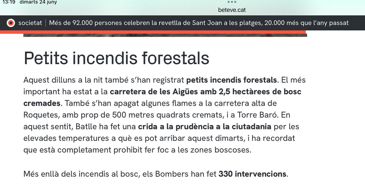 Nit de #santjoan25 Incendi forestal carretera de les Aigües vía: <a href="/beteve/">betevé</a> #cancaralleu