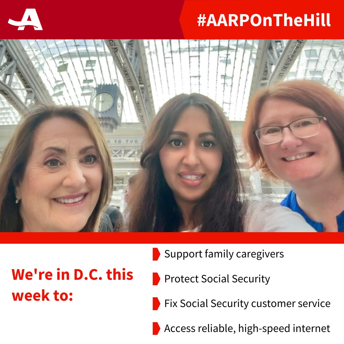 Team #AARPNY is in D.C. and will be on the Hill speaking up for New Yorkers 50+.

Top priorities:
✅ Protect Social Security
✅ Fix SSA service
✅ Support caregivers
✅ Expand broadband access

#WeEarnedIt — and we’re making sure Congress knows it. #AARPOnTheHill