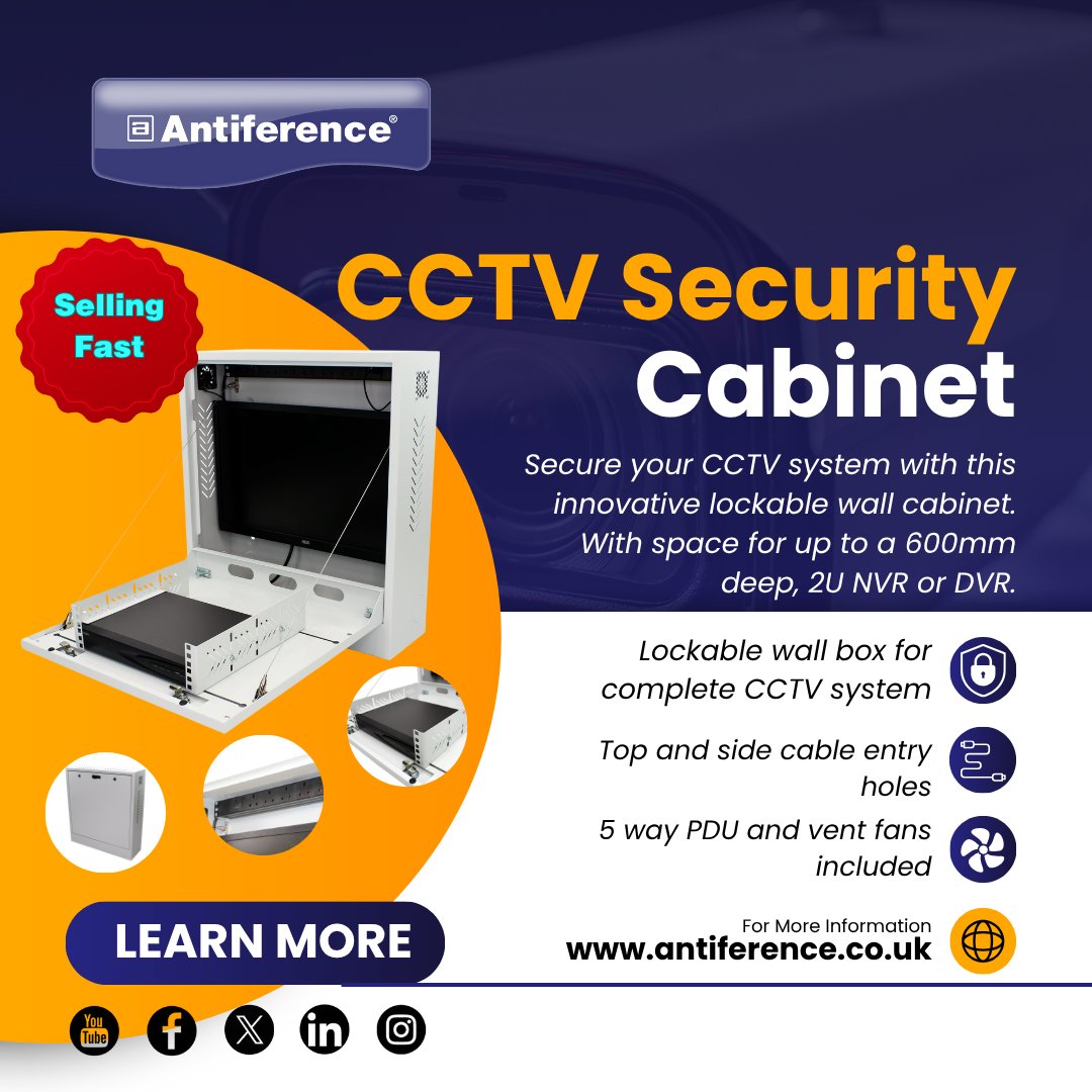 🚨 SELLING FAST!
Our CCTV Security Cabinet is the go-to for secure, fan-cooled DVR protection.
✅ Lockable
✅ Compact
✅ Installer-friendly
📦 Limited stock – get your orders in now!
 👉 antiference.co.uk/product/cctv-s…