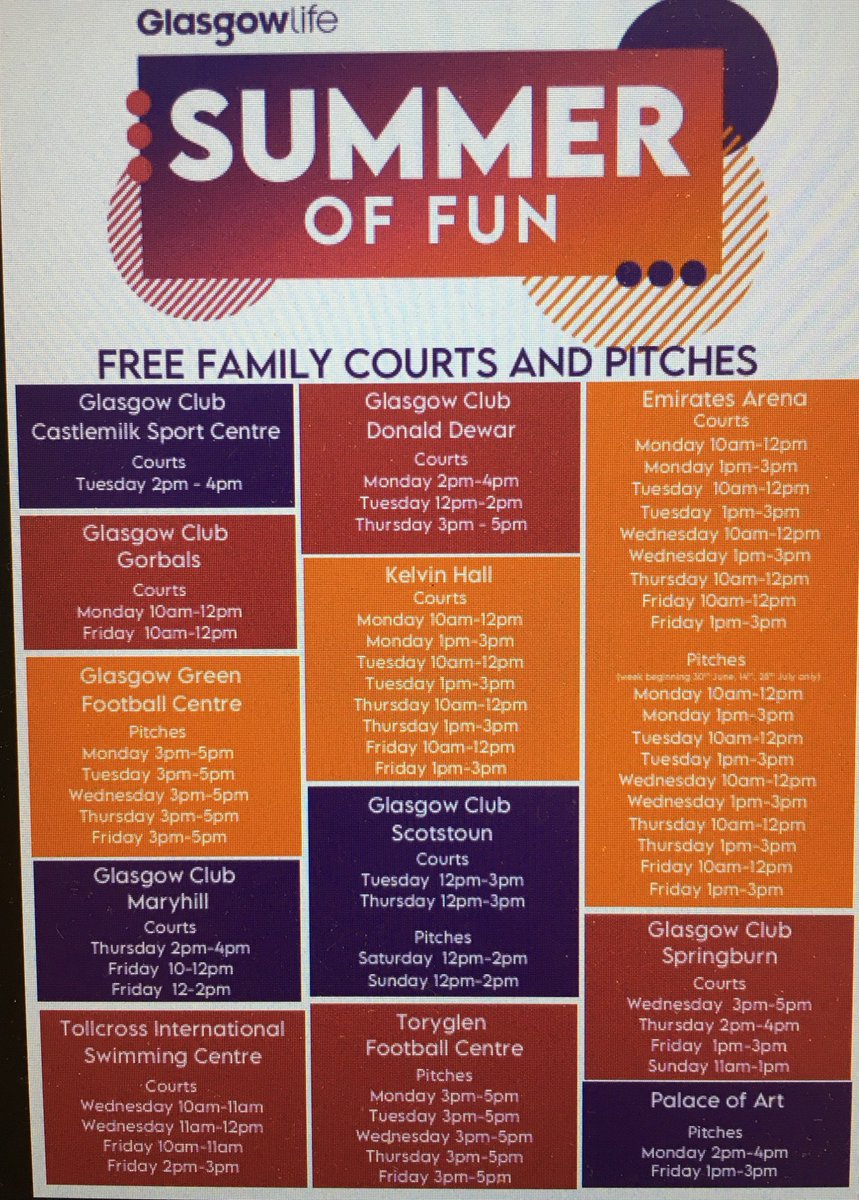 ASGSpringburn's tweet image. Why not take the opportunity to try something new over the summer with FREE access to courts and pitches @BalornockPS @BarmullochP @ChirnsydePS @Elmvaleprimary @MiltonbankP @saracenprimary @springburnacad @SpringburnPE @P7Transition @SpringburnAPC