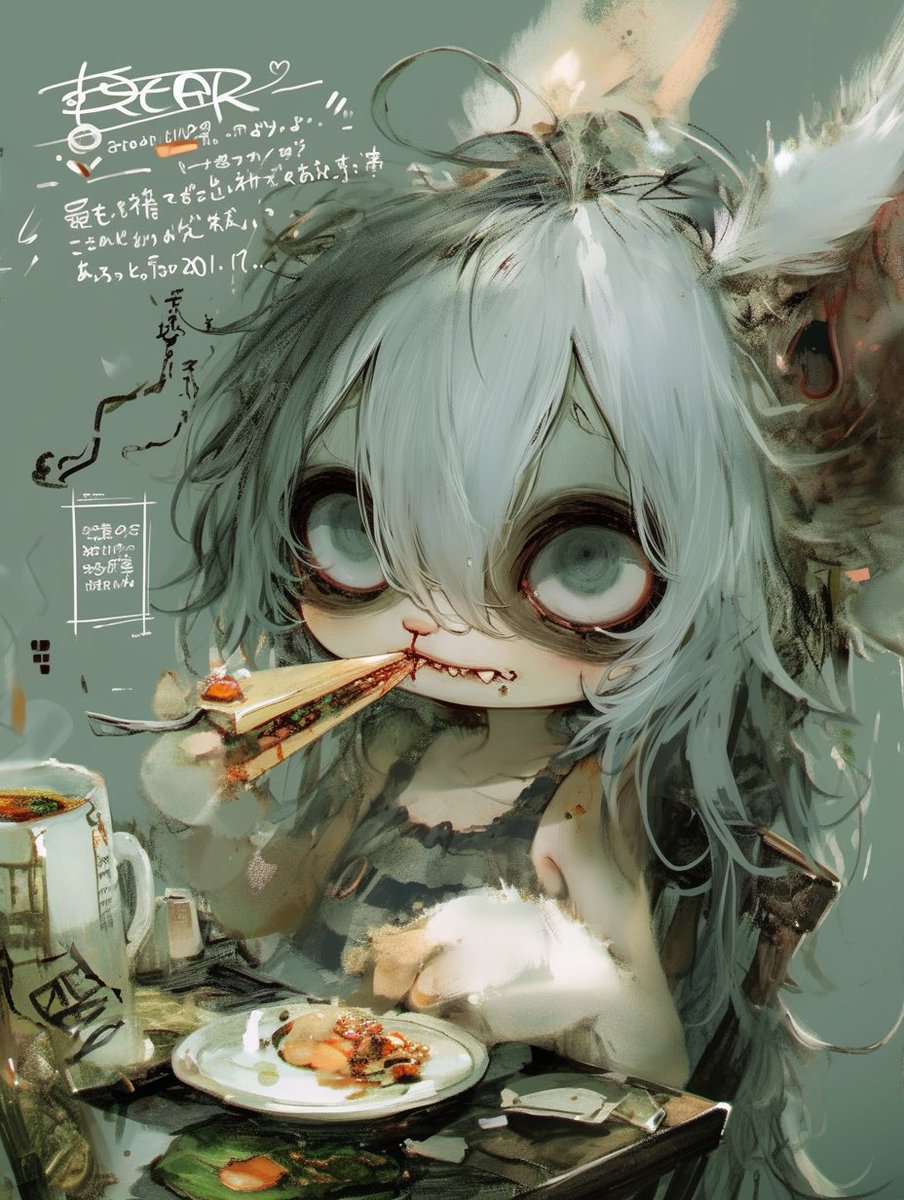 muriko22's tweet image. 無理ゑちゃん造形、大型アップデート!!
ちょっと破綻気味なところもあるけど、とりあえず食事シーンでも(*´ч`*)
キャラのみのプロンプトはこちら👇
よかったら超自由に気軽に使い倒して遊んでみてね🫠
使用生成サービスはniji journeyです
((best quality:1.3, ultra detailed:1.2, Oil pastel:1.4,…