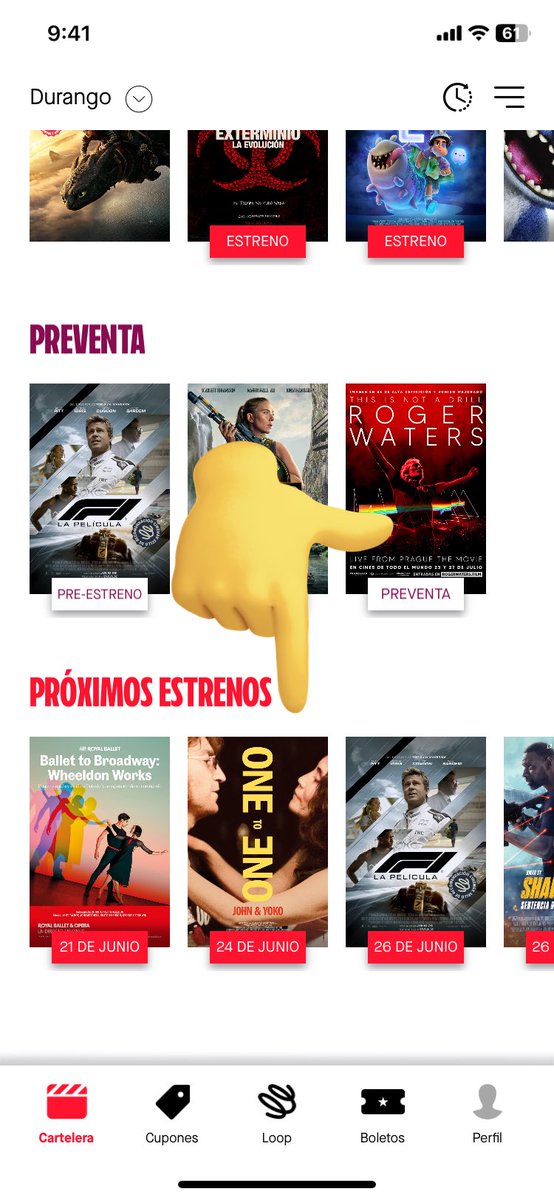 Tio <a href="/Cinemex/">Cinemex</a> desde la semana pasada salía en su app anunciada el documental One to One de John Lennon y Yoko Ono con fecha de estreno 24 de junio, pero nunca hubo preventa… se llega el día, entro a la app y ya no aparece la película en cartelera, ¿ya no llegará a Durango? 😢