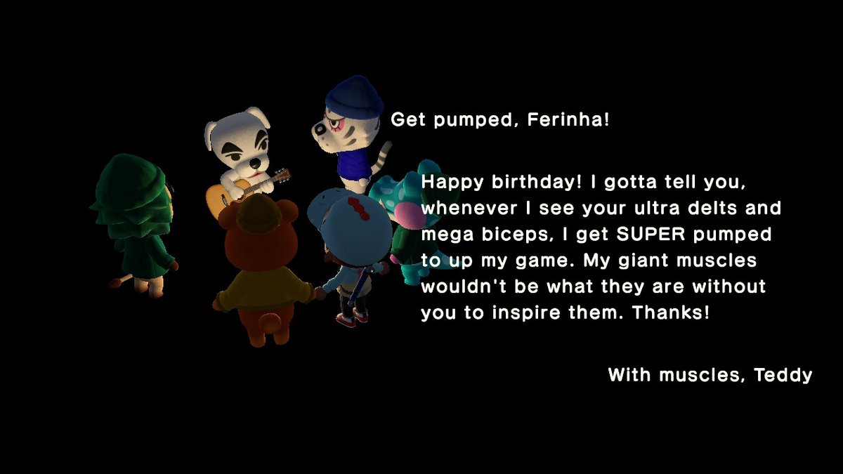 LukeHidron's tweet photo. Fui ver a comemoração do meu níver no #AnimalCrossing.

Começou com a #Isabelle animando, depois o #Alfonse me sequestrando com #Fang e #Sterling para darem os parabéns.

E no pátio, o #KKSlider fez um show especial, amei tudo, é pura magia #Nintendo.

#ACNH #Switch #Switch2抽選 https://t.co/rxVh2tz2rN
