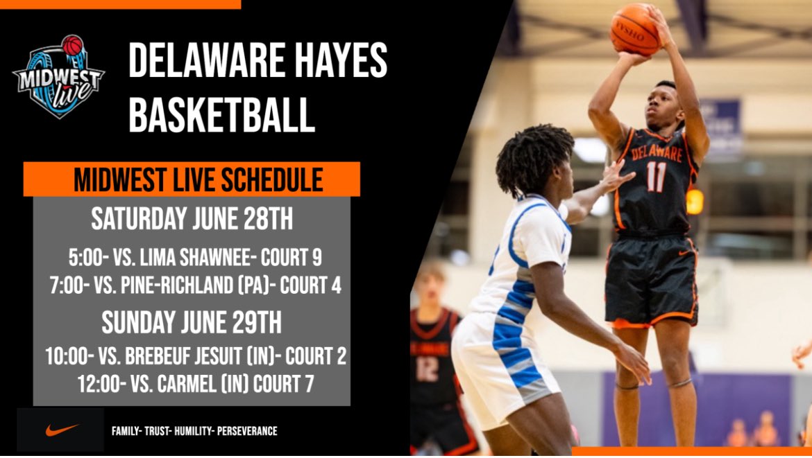 Delaware Hayes Basketball (@hayesbasketball) on Twitter photo The highlight of our June! 
College coaches… here is our Midwest Live schedule for this weekend. The highlight of our June! 
College coaches… here is our Midwest Live schedule for this weekend.