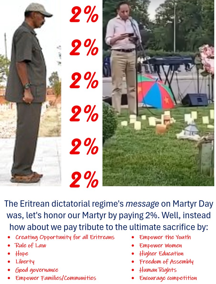 Awet Tsehaye (@tsehayeawet) on Twitter photo How about honoring the sacrifices by fulfilling their wishes for peace, rather than wars?
How about honoring them by creating a better living standard for the Eritrean people?
<a href="/antonioguterres/">António Guterres</a>
<a href="/EUparliament/">European Parliament</a>
<a href="/EUCouncil/">EU Council</a>
<a href="/realDonaldTrump/">Donald J. Trump</a>
<a href="/SecRubio/">Secretary Marco Rubio</a>
<a href="/DrJPPham/">Dr. J. Peter Pham 🇺🇲</a>
<a href="/TiborPNagyJr/">Tibor Nagy</a> How about honoring the sacrifices by fulfilling their wishes for peace, rather than wars?
How about honoring them by creating a better living standard for the Eritrean people?
<a href="/antonioguterres/">António Guterres</a>
<a href="/EUparliament/">European Parliament</a>
<a href="/EUCouncil/">EU Council</a>
<a href="/realDonaldTrump/">Donald J. Trump</a>
<a href="/SecRubio/">Secretary Marco Rubio</a>
<a href="/DrJPPham/">Dr. J. Peter Pham 🇺🇲</a>
<a href="/TiborPNagyJr/">Tibor Nagy</a>