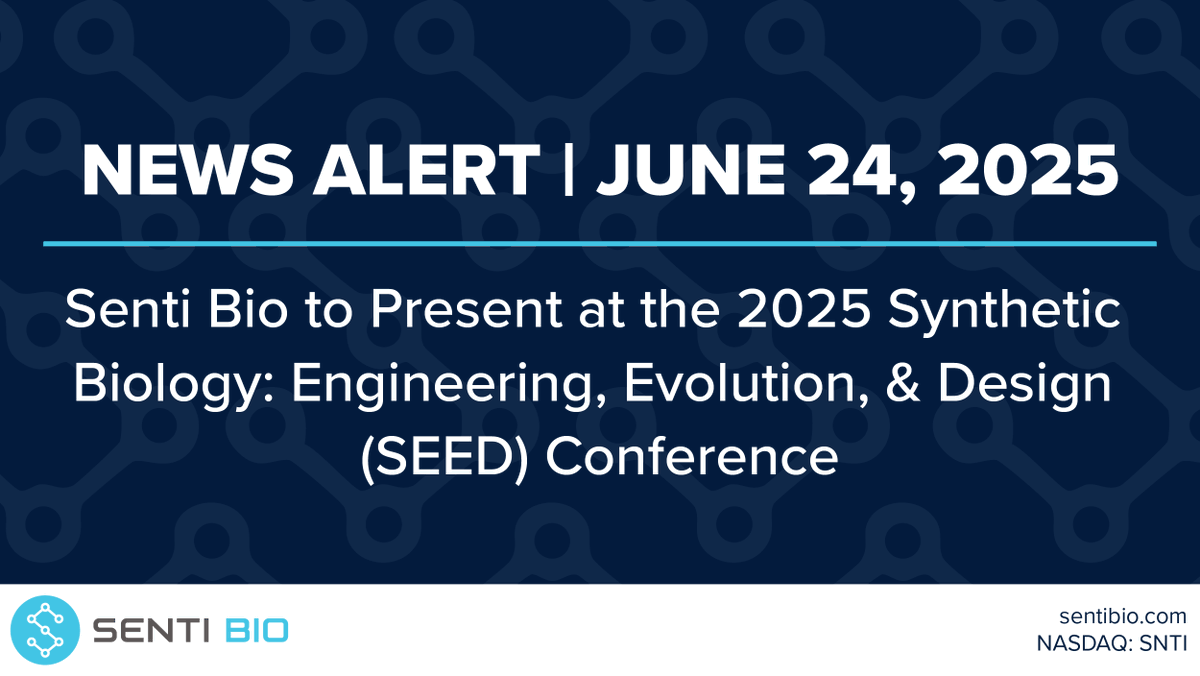 Senti Biosciences (@sentibio) on Twitter photo Senti Bio to Present at the 2025 Synthetic Biology: Engineering, Evolution, & Design (SEED) Conference
bit.ly/3TFtRPq  
$SNTI #CellTherapy #CARNK #AcuteMyeloidLeukemia #AML Senti Bio to Present at the 2025 Synthetic Biology: Engineering, Evolution, & Design (SEED) Conference
bit.ly/3TFtRPq  
$SNTI #CellTherapy #CARNK #AcuteMyeloidLeukemia #AML