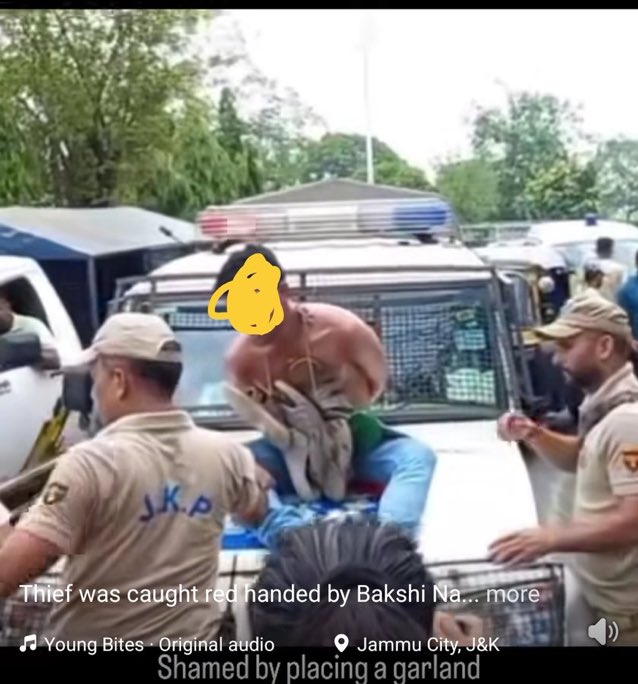 Aditya Gupta (@adityavgupta) on Twitter photo Has <a href="/JmuKmrPolice/">J&K Police</a> decided to recommend shuting down the courts.
Jammu police now delivering justice on the streets. Tying a suspected thief to a car bonnet and garlanding him with shoes.
Is this policing or a public spectacle?â Has <a href="/JmuKmrPolice/">J&K Police</a> decided to recommend shuting down the courts.
Jammu police now delivering justice on the streets. Tying a suspected thief to a car bonnet and garlanding him with shoes.
Is this policing or a public spectacle?â