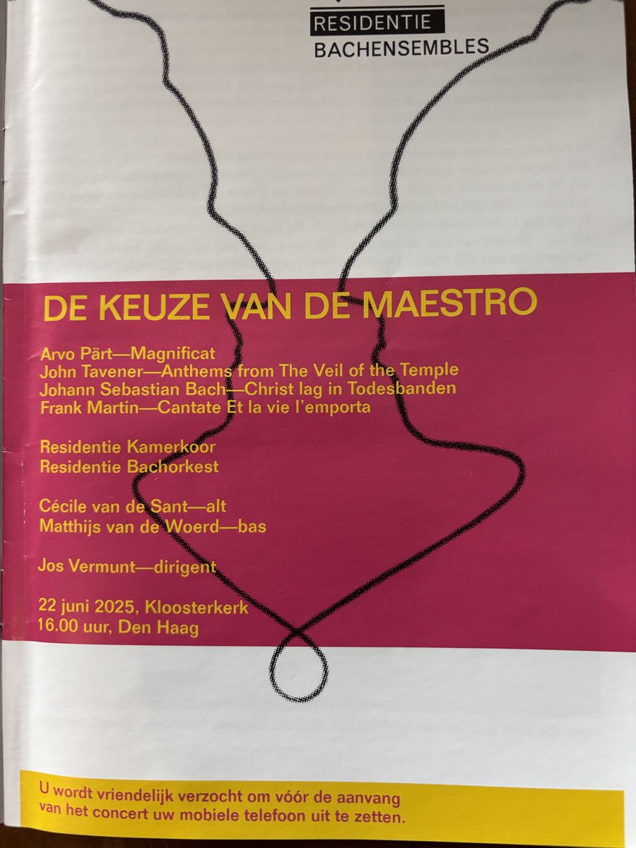 The choice of the Maestro: last concert by Jos Vermunt Director of the Residentie Bach Ensembles in the Kloosterkerk. Beautiful program &amp; fantastic performance by Bach Ensembles, Cécile van de Sant (Alt)&amp; Matthijs van de Woerd (Bass).30 years of great Musical life in the Hague.