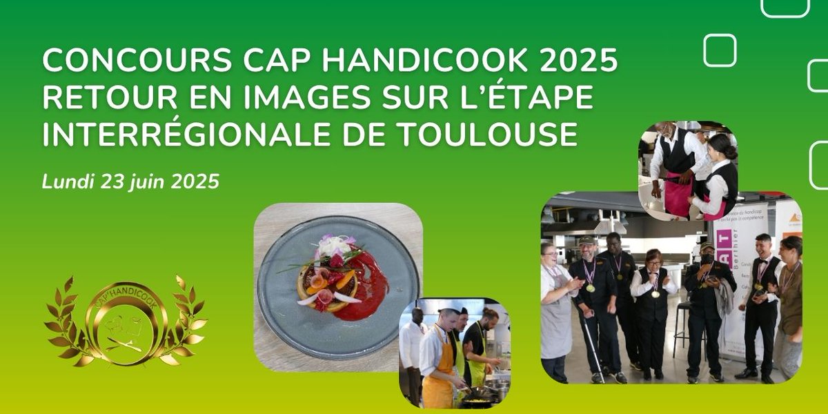 ✨ [Encore une belle réussite du concours culinaire Cap Handicook !]
🎉 L’étape pilote pour l’édition Sud-Ouest du concours Cap Handicook s’est tenue lundi 23 juin à Toulouse  !
🔦 Retrouvez tous les résultats : capemploi.info/actualites/ima…