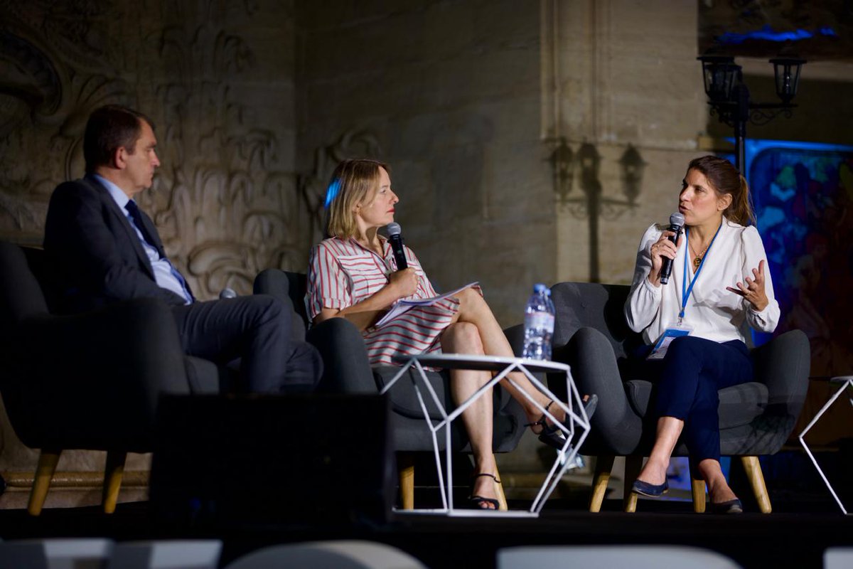 <a href="/ArnaudQuemard/">Arnaud QUEMARD</a> (<a href="/sanef_groupe/">Sanef groupe</a>), Prune Des Roches (<a href="/AnderaPartners/">Andera Partners</a>), and moderator <a href="/ladech/">DelphineDéchaux</a>  (<a href="/Challenges/">Challenges</a>), in a key discussion on infrastructure and strategic autonomy during #WIPChantilly2025.