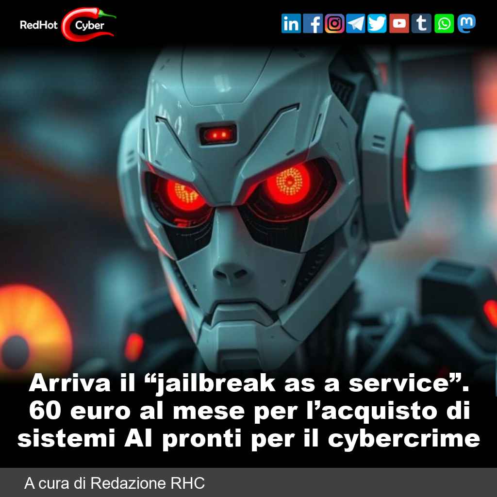Arriva il “jailbreak as a service”. 60 euro al mese per l’acquisto di sistemi AI pronti per il cybercrime

📌 Link all'articolo : redhotcyber.com/post/arriva-il…

#redhotcyber #hacking #cti #ai #online #it #cybercrime #cybersecurity #technology #news