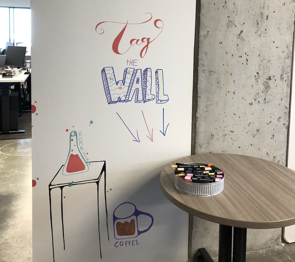 portalinno's tweet image. Our Portal Chicago members are insanely talented - not only do they run groundbreaking research, but it seems like a few of them could be Banksy. Take a look at the artwork they’ve put up on our temporary walls around our staircase connecting floors 9 and 10. Great work!