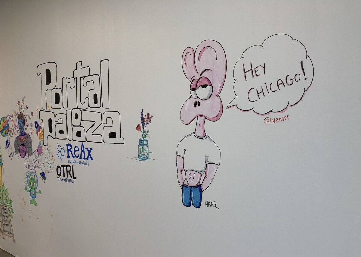 portalinno's tweet image. Our Portal Chicago members are insanely talented - not only do they run groundbreaking research, but it seems like a few of them could be Banksy. Take a look at the artwork they’ve put up on our temporary walls around our staircase connecting floors 9 and 10. Great work!