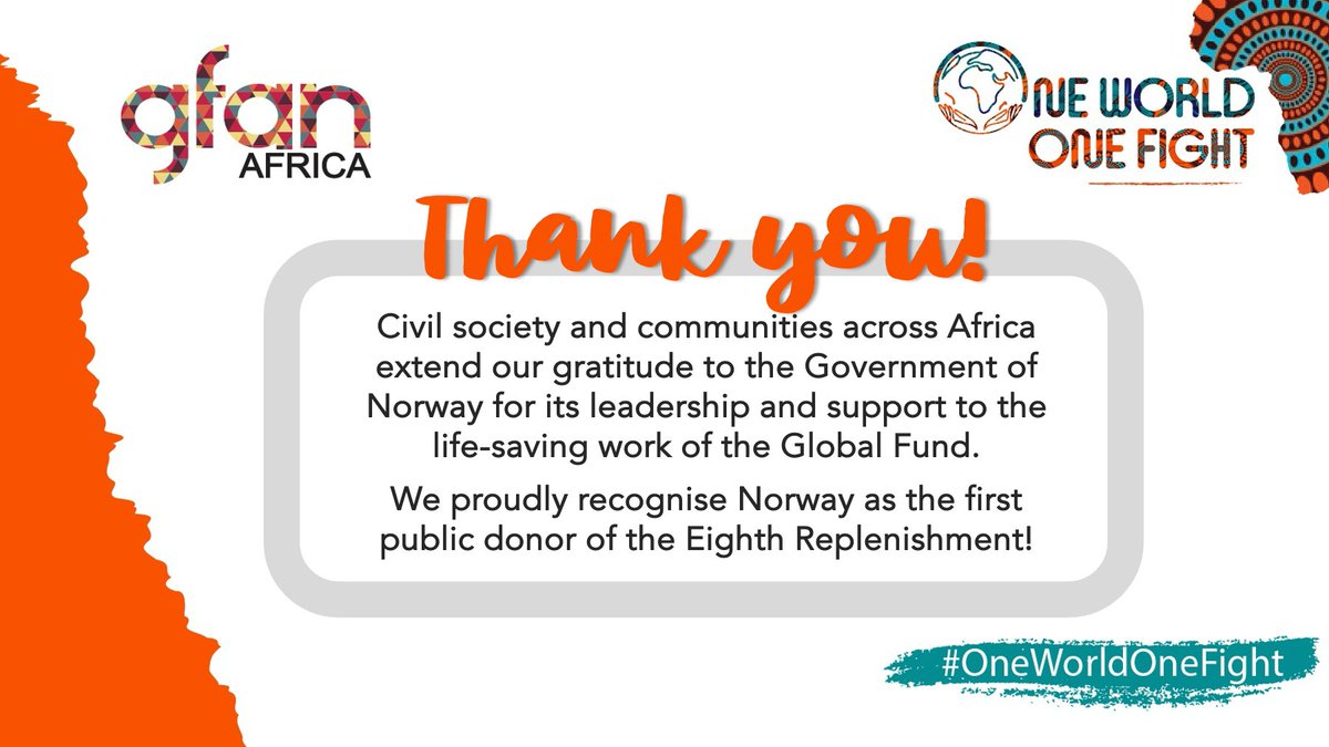 Global Fund Advocates Network (GFAN) Africa (@gfan_africa) on Twitter photo 🇳🇴👏 Norway leads the way! We welcome Norway's NOK 2B pledge to the <a href="/GlobalFund/">The Global Fund</a>.
This first public donor pledge to the 8th Replenishment reaffirms Norway’s legacy of leadership and global solidarity.
Let's build on this momentum! #OneWorldOneFight 🌍
🔗 theglobalfund.org/en/news/2025/2… 🇳🇴👏 Norway leads the way! We welcome Norway's NOK 2B pledge to the <a href="/GlobalFund/">The Global Fund</a>.
This first public donor pledge to the 8th Replenishment reaffirms Norway’s legacy of leadership and global solidarity.
Let's build on this momentum! #OneWorldOneFight 🌍
🔗 theglobalfund.org/en/news/2025/2…