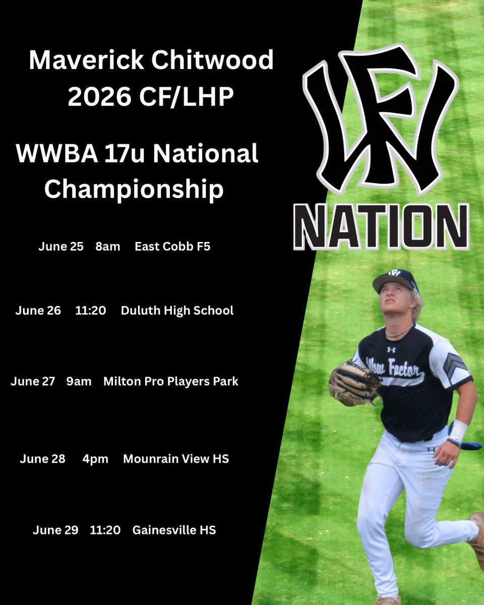 Maverick Chitwood (@mavchitwood2026) on Twitter photo Here is our schedule for the 17U WWBA! Letโs go! <a href="/JGoetzBaseball/">Justin Goetz</a> <a href="/PG_Georgia/">Perfect Game Georgia</a> <a href="/PG_Scouting/">Perfect Game Scout</a> <a href="/WowFactorNation/">Wow Factor Baseball</a> <a href="/WowFactorScout1/">WowFactor_Scouting</a> Here is our schedule for the 17U WWBA! Letโs go! <a href="/JGoetzBaseball/">Justin Goetz</a> <a href="/PG_Georgia/">Perfect Game Georgia</a> <a href="/PG_Scouting/">Perfect Game Scout</a> <a href="/WowFactorNation/">Wow Factor Baseball</a> <a href="/WowFactorScout1/">WowFactor_Scouting</a>
