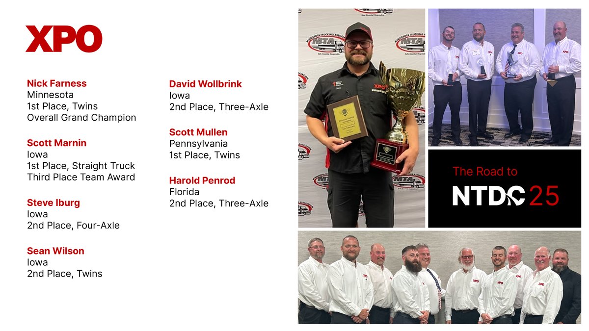 Earlier this month, XPO drivers showcased their skills at the Iowa, Pennsylvania, Florida and Minnesota Truck Driving Championships. A big congratulations to those who earned top spots and to everyone advancing to #NTDC25. We’re proud of you and can’t wait to cheer you on!