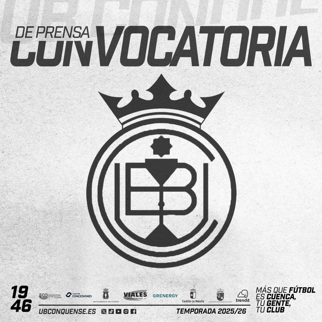📢 #UBConquense

Convocatoria de prensa: La UB Conquense convoca a los medios de comunicación el próximo jueves, 26 de junio, para presentarles el nuevo proyecto deportivo, social y cultural del club.

🔗ubconquense.es/noticias/Convo…