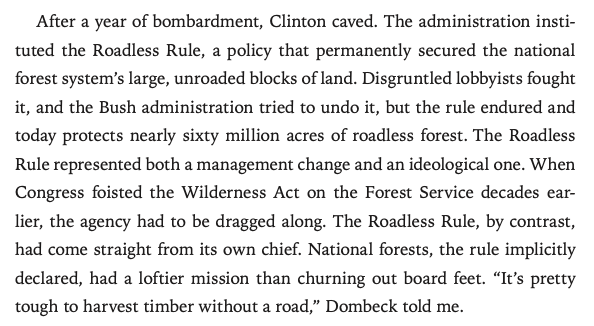 Ben Goldfarb (@ben_a_goldfarb) on Twitter photo Perhaps gauche to quote your own book, but I think CROSSINGS's section on the Roadless Rule gets at something fundamental: that to designate roadless places asserts that national forests have value—for wildlife, water, slow recreation—beyond mere timber extraction. #roadecology Perhaps gauche to quote your own book, but I think CROSSINGS's section on the Roadless Rule gets at something fundamental: that to designate roadless places asserts that national forests have value—for wildlife, water, slow recreation—beyond mere timber extraction. #roadecology
