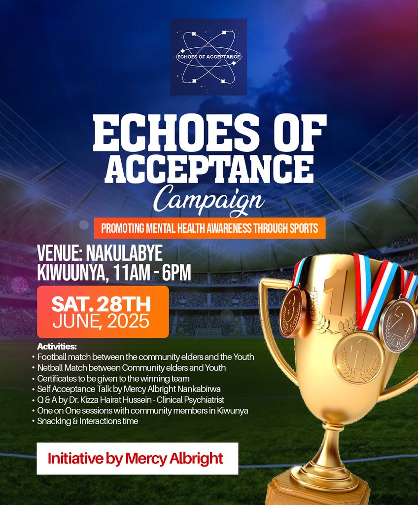 MercyBrightieN's tweet image. Self-care is not complete without caring for your mind. 💆♀️ True wellness starts from Within. 💫
Join us this Saturday for the Echoes of Acceptance campaign, promoting mental wellness and social inclusion through sports 🏐💪.
#mentalhealthmatters 💖 #echoesofacceptancecampaign