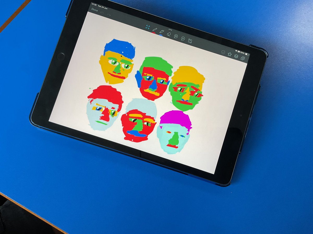 PDA_Y4's tweet image. Finishing off our Andy Warhol unit in #pdaart today, where we’re adding a sprinkling of ‘pop art’ to our self-portraits. Love how they’re turning out!