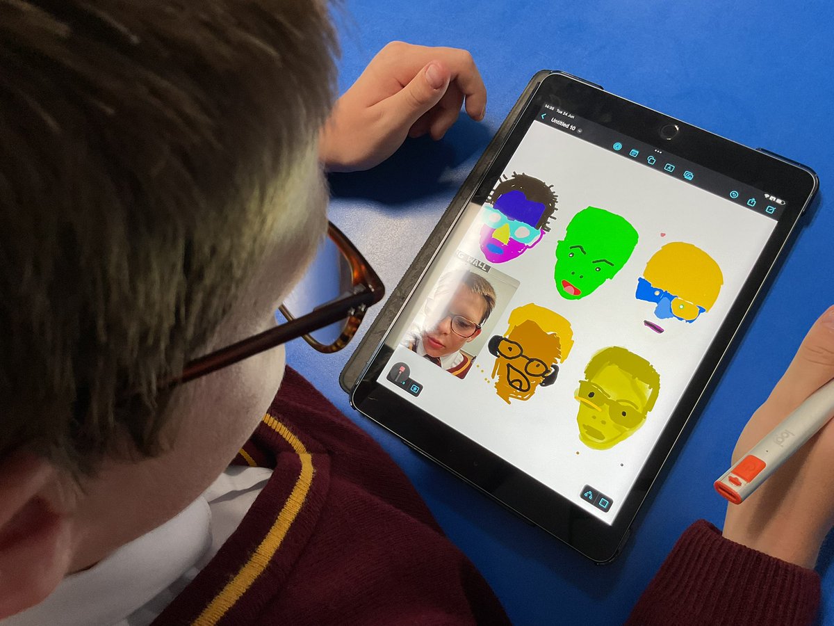 PDA_Y4's tweet image. Finishing off our Andy Warhol unit in #pdaart today, where we’re adding a sprinkling of ‘pop art’ to our self-portraits. Love how they’re turning out!