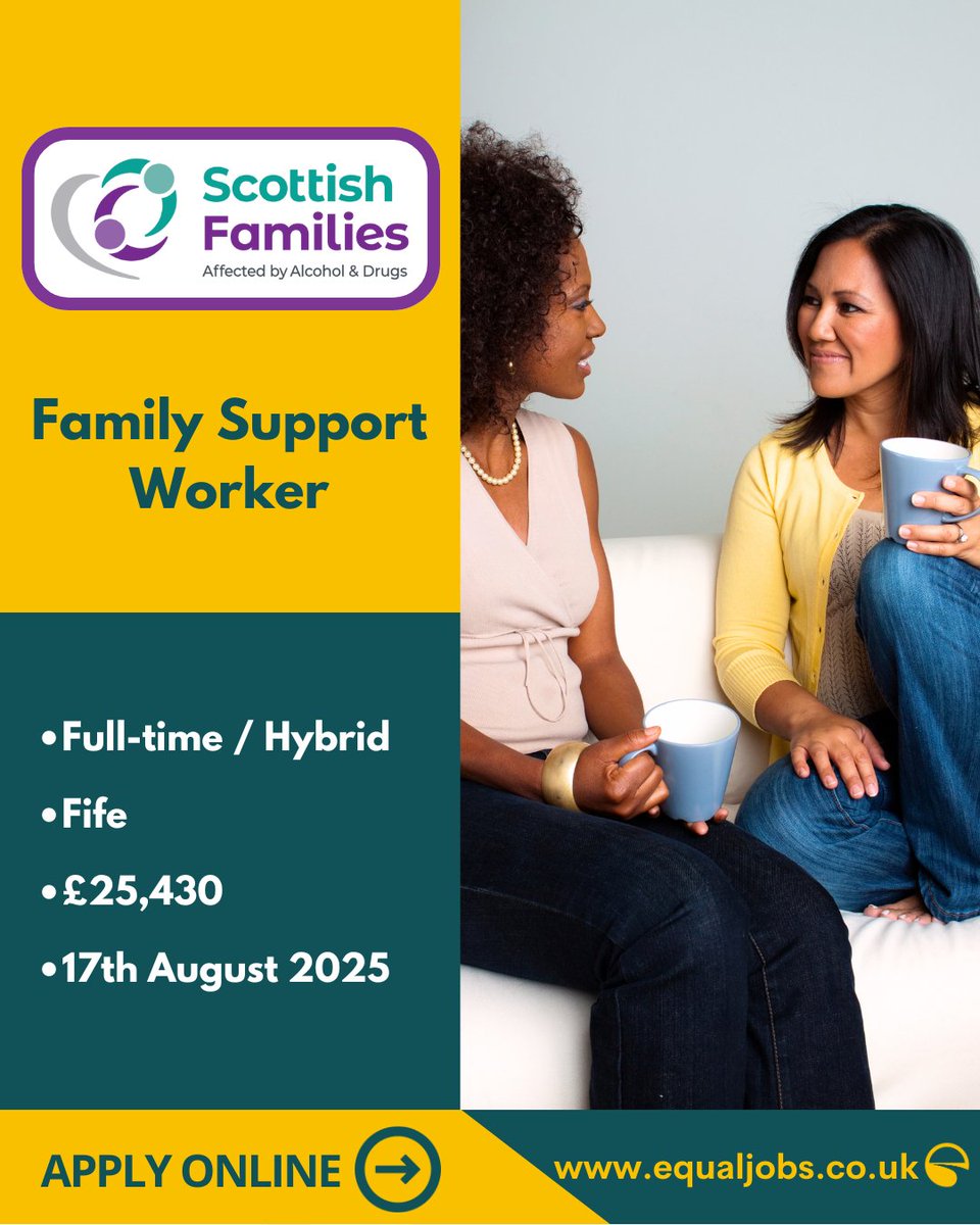 EqualJobs (@equaljobsuk) on Twitter photo Apply for the Family Support Worker role at <a href="/ScotFamADrugs/">Scottish Families Affected by Alcohol and Drugs</a> in the Fife Family Support team.
Follow the link to apply:
equaljobs.co.uk/jobs/fife/fami…
#FamilySupport #Recovery #FamilyRecovery #ScottishRecovery #AlcoholAwareness #DrugAwareness #FamiliesSupported #Jobs2025 #EthnicMinority Apply for the Family Support Worker role at <a href="/ScotFamADrugs/">Scottish Families Affected by Alcohol and Drugs</a> in the Fife Family Support team.
Follow the link to apply:
equaljobs.co.uk/jobs/fife/fami…
#FamilySupport #Recovery #FamilyRecovery #ScottishRecovery #AlcoholAwareness #DrugAwareness #FamiliesSupported #Jobs2025 #EthnicMinority