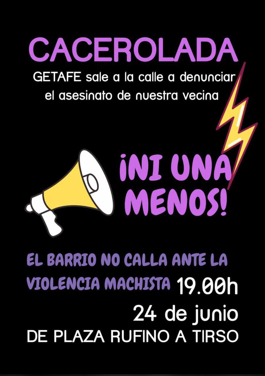 Ante el asesinato machista de nuestra vecina ocurrido en la Alhóndiga, Getafe sale a la calle esta tarde

Allí nos vemos
Nos tocan a una, nos tocan a todas
