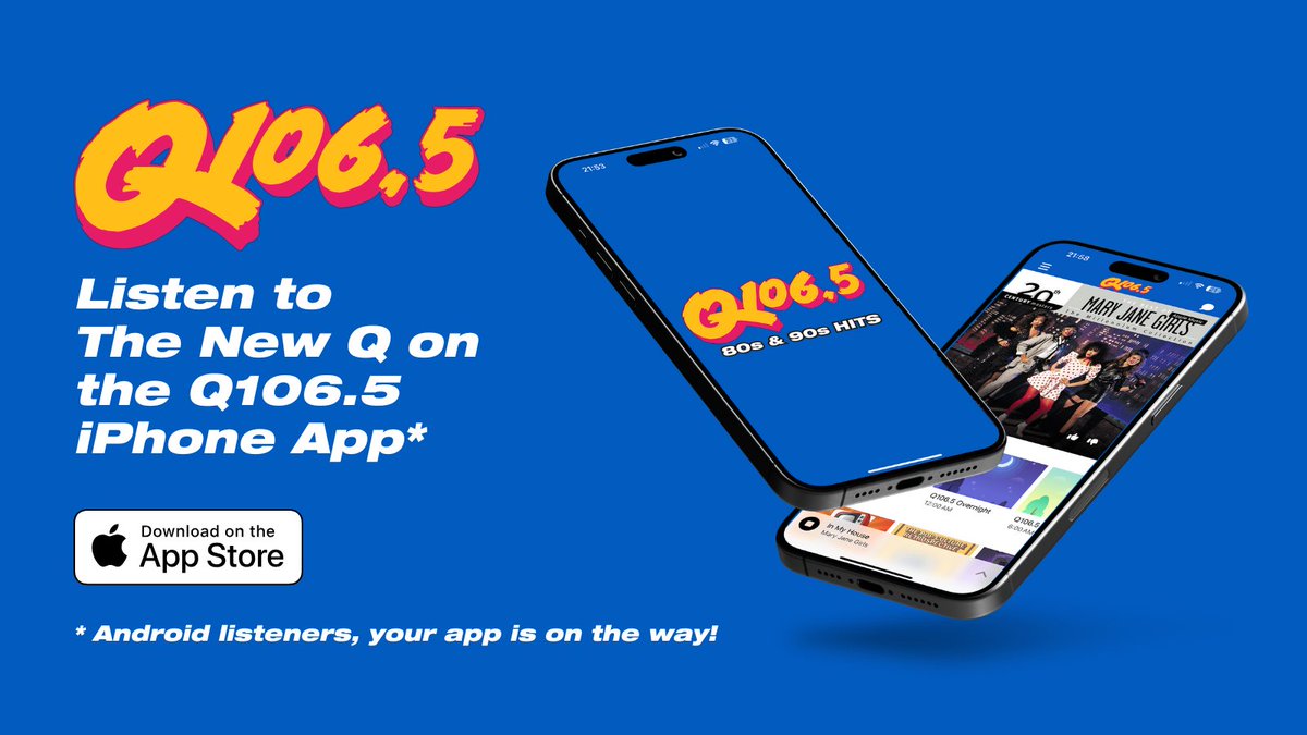 iPhone listeners, today is your day! Download the Q106.5 mobile app and listen to The New Q wherever you go, including in the car! Share with anyone who digs 80s and 90s hits!

Android listeners, you aren't forgotten. Your app is coming soon!

apple.co/3G3pwCE