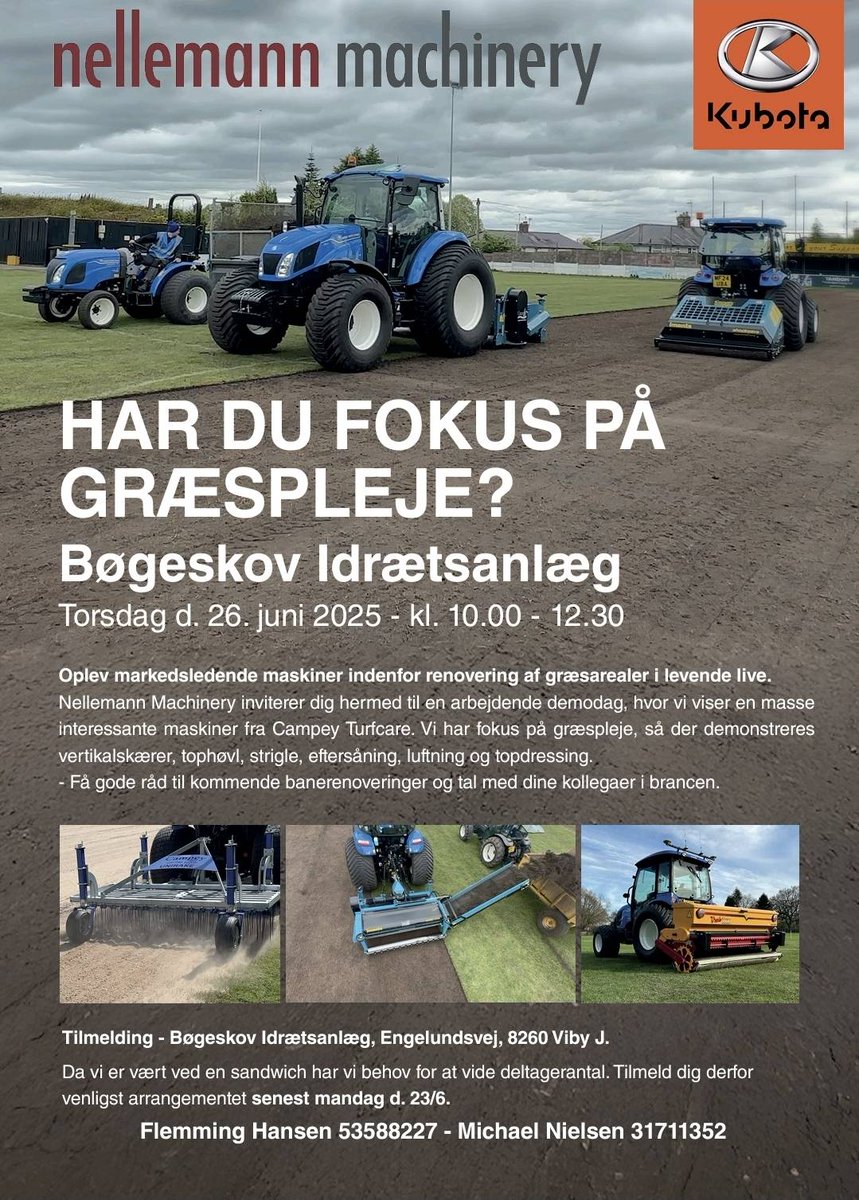 It's week 2 of our #CampeyEUDemoTour2025 and we are back in Denmark 🇩🇰 

Wednesday we will be in Ringsted and Thursday the demo day will be in Aarhus with support of our dealer #NellemannMachinery

Come along &amp; see the latest in #sportsturfmachinery before we head to Norway 🇳🇴