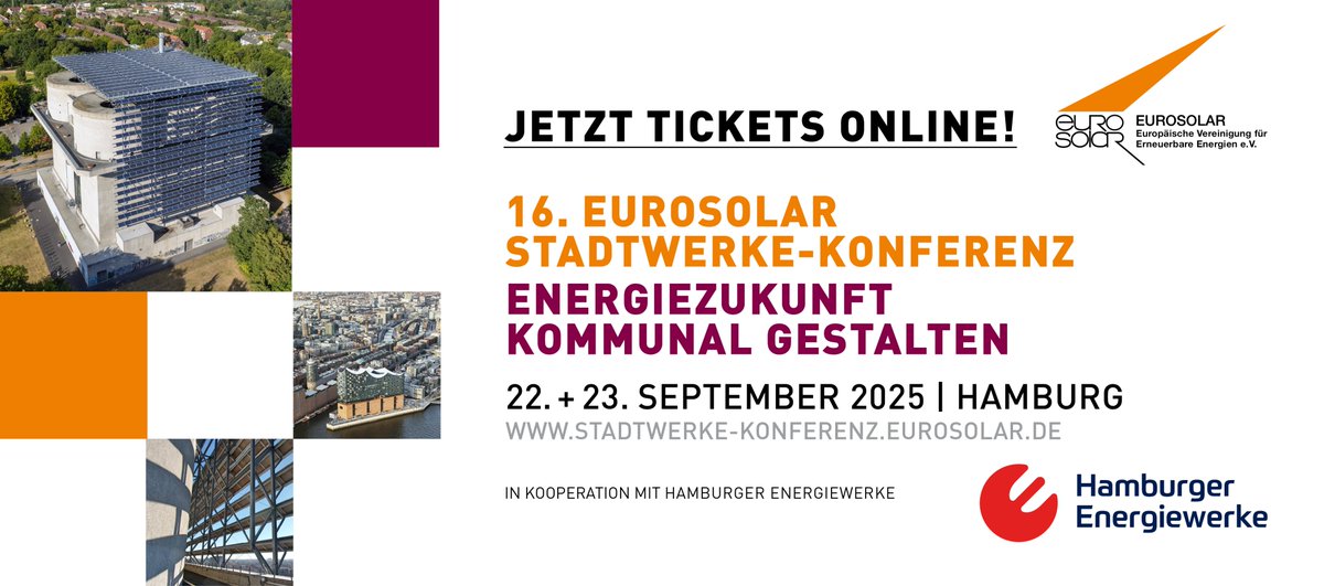EUROSOLAR e.V. (@eurosolar_d) on Twitter photo Melden Sie sich hier zu der 16. Stadtwerke-Konferenz in Hamburg an:
eurosolar.de/stadtwerke-mit…
In Kooperation mit <a href="/HH_Energiewerke/">Hamburger Energiewerke GmbH</a>
#energiewende #erneuerbareenergie #konferenz Melden Sie sich hier zu der 16. Stadtwerke-Konferenz in Hamburg an:
eurosolar.de/stadtwerke-mit…
In Kooperation mit <a href="/HH_Energiewerke/">Hamburger Energiewerke GmbH</a>
#energiewende #erneuerbareenergie #konferenz