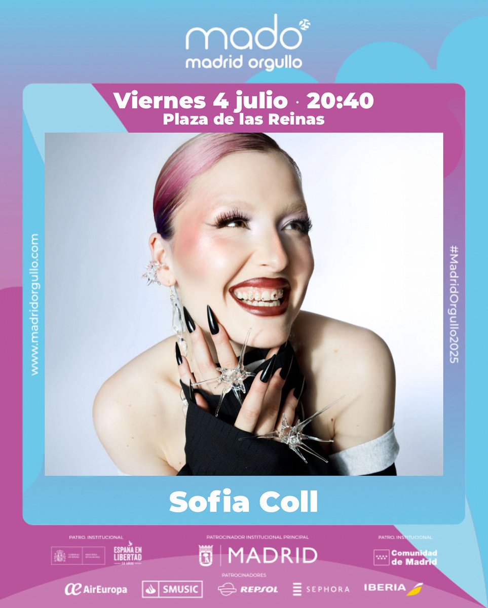 MADO Madrid Orgullo (@madorgullo) on Twitter photo La Plaza de Las Reina recibirá el viernes 4 de julio a las 20:40 a <a href="/sofiiacoll/">Sofia Coll</a> 👑
🏳️🌈 Programación completa a partir del miércoles 25 en madridorgullo.com
#MadridOrgullo2025 #Orgullo2025 La Plaza de Las Reina recibirá el viernes 4 de julio a las 20:40 a <a href="/sofiiacoll/">Sofia Coll</a> 👑
🏳️🌈 Programación completa a partir del miércoles 25 en madridorgullo.com
#MadridOrgullo2025 #Orgullo2025