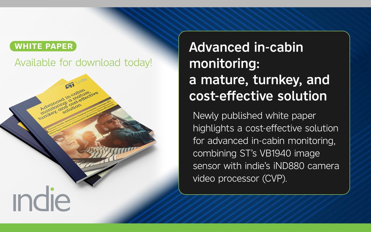 In a new white paper, co-published by Marty Agan at indie and Thomas Perotto at <a href="/ST_World/">STMicroelectronics</a>, learn about a combined #incabin solution with ST’s VB1940 image sensor and indie's iND880 CVP.  #OMS #DMS

Read today at: bit.ly/4k458zl
