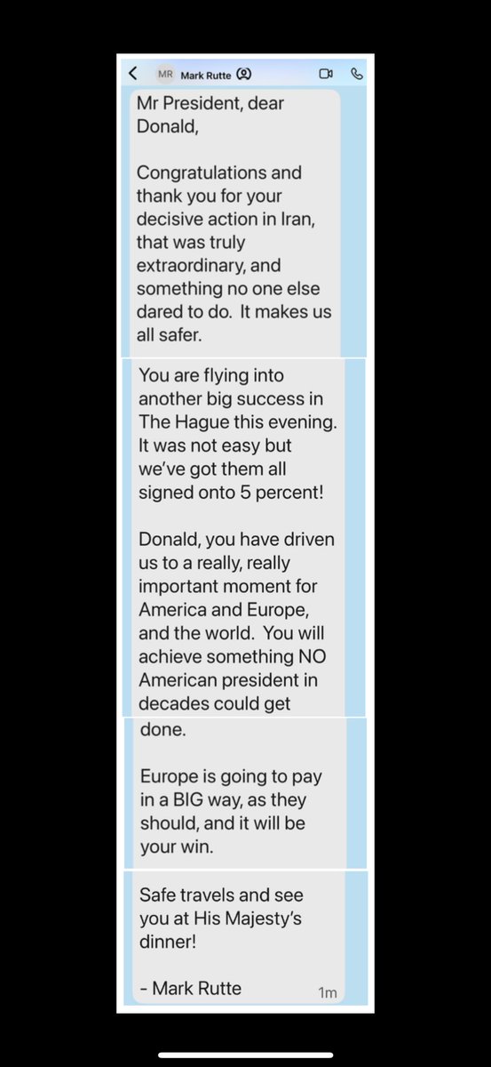 As Trump flies to NATO, he has posted a message to him from its Secretary General, Mark Rutte.