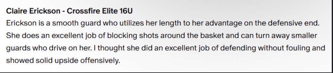 Crossfire 2027 ELITE - Yost (@crossfire27yost) on Twitter photo Shout out to <a href="/Claire_E_4/">Claire Erickson</a> for getting recognized this weekend by <a href="/AsherScouting/">Asher Scouting</a> she has continued to be a constant for us every single week with her solid defense, rebounding, and ability to stretch the floor! Shout out to <a href="/Claire_E_4/">Claire Erickson</a> for getting recognized this weekend by <a href="/AsherScouting/">Asher Scouting</a> she has continued to be a constant for us every single week with her solid defense, rebounding, and ability to stretch the floor!