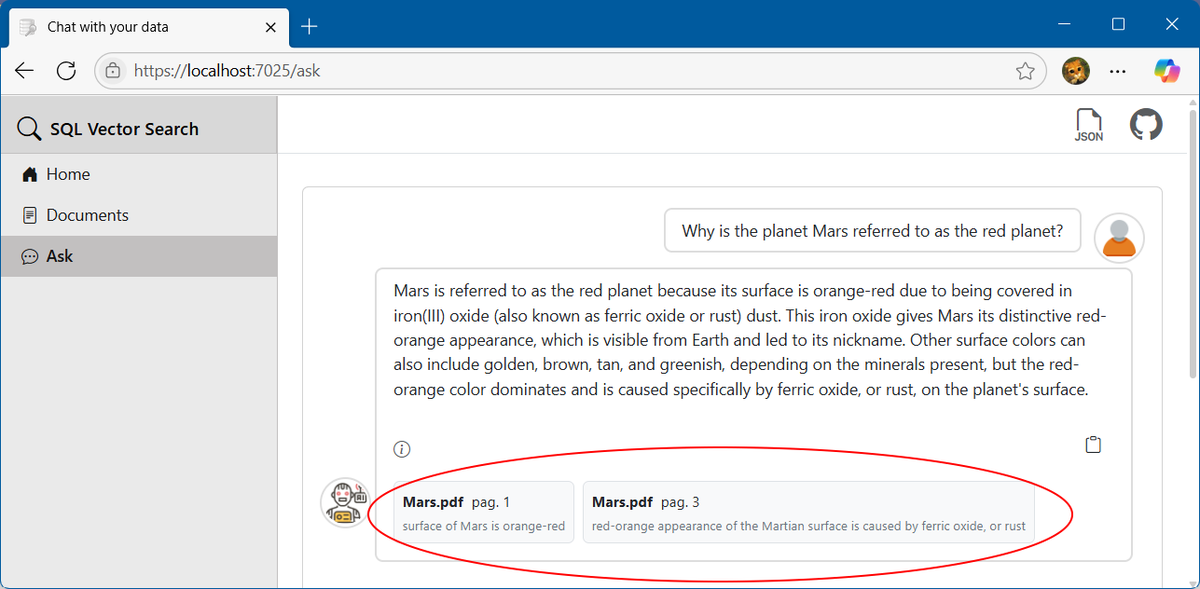 marcominerva's tweet image. The new version of the SqlDatabaseVectorSearch project now fully supports citations, including page number references for PDF documents. Go grab it at github.com/marcominerva/S… #dotnet #openai #sqlazure