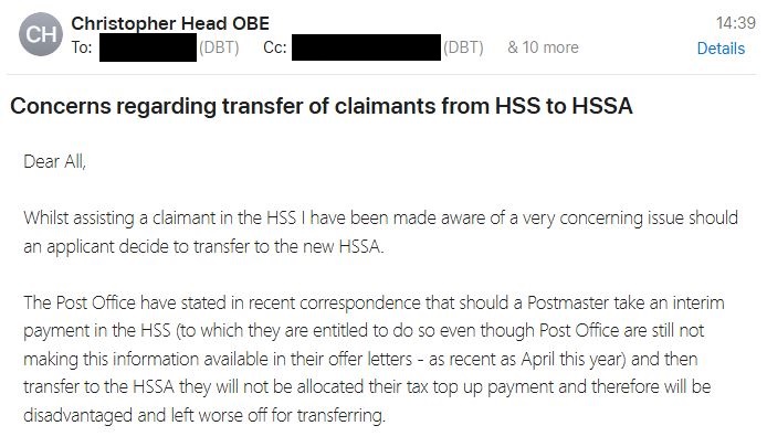 Christopher Head OBE (@chrish9070) on Twitter photo #PostOfficeScandal I have received correspondence from the <a href="/PostOffice/">Post Office</a> to one of the HSS applicants who was not offered an interim payment on his offer to which he is entitled. Upon reaching out to new Remediation Director Joanne Hanley who to her credit responded just a few #PostOfficeScandal I have received correspondence from the <a href="/PostOffice/">Post Office</a> to one of the HSS applicants who was not offered an interim payment on his offer to which he is entitled. Upon reaching out to new Remediation Director Joanne Hanley who to her credit responded just a few