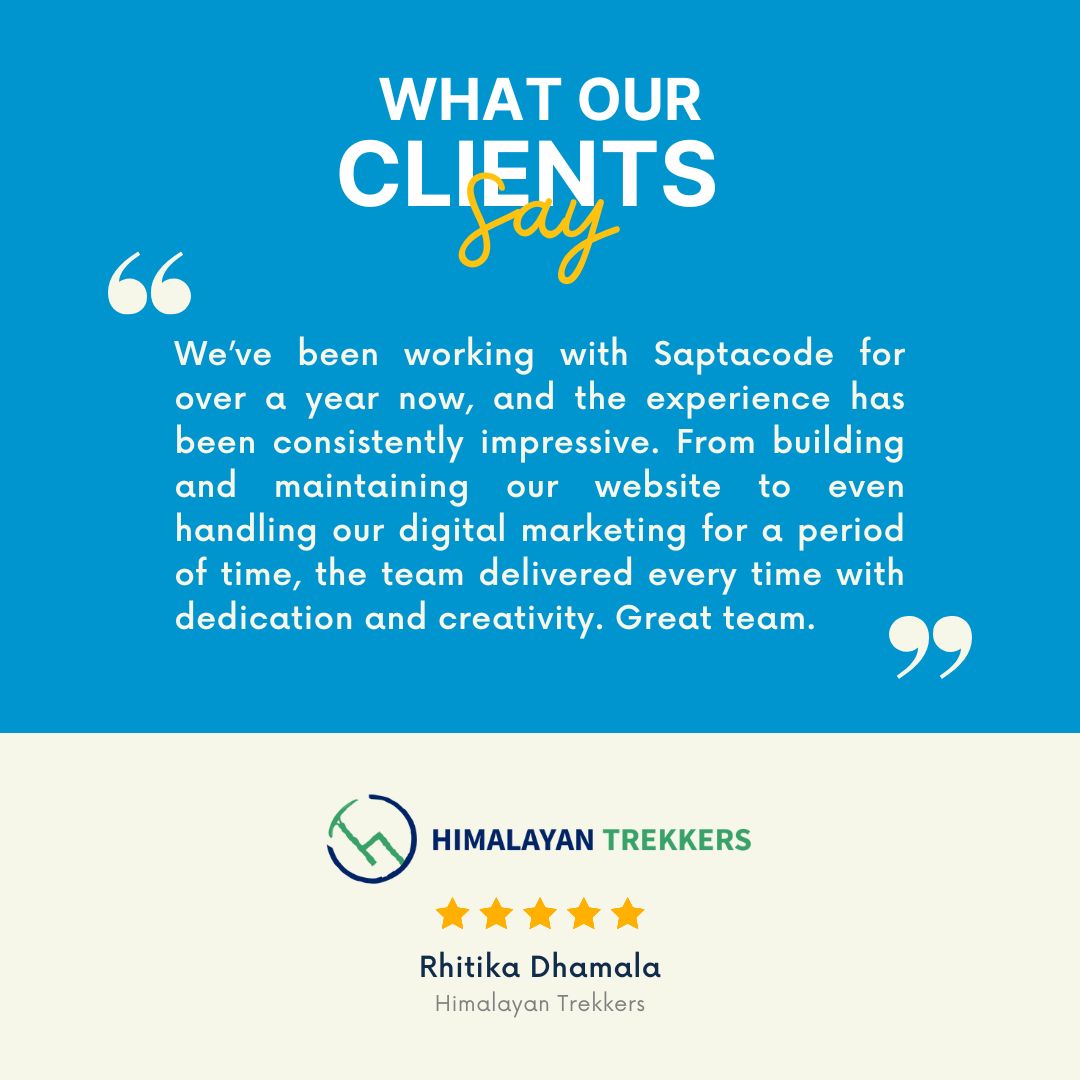 SaptaCode's tweet image. Every kind word from our clients reminds us why we do what we do.
If you want to connect as such, Please do connect with us.
📩 DM or 📞 call us to get started!
📱 9812880878
🌐 saptacode.com
#saptacodeclient #clientreview #ClientTestimonials #GratefulForClients