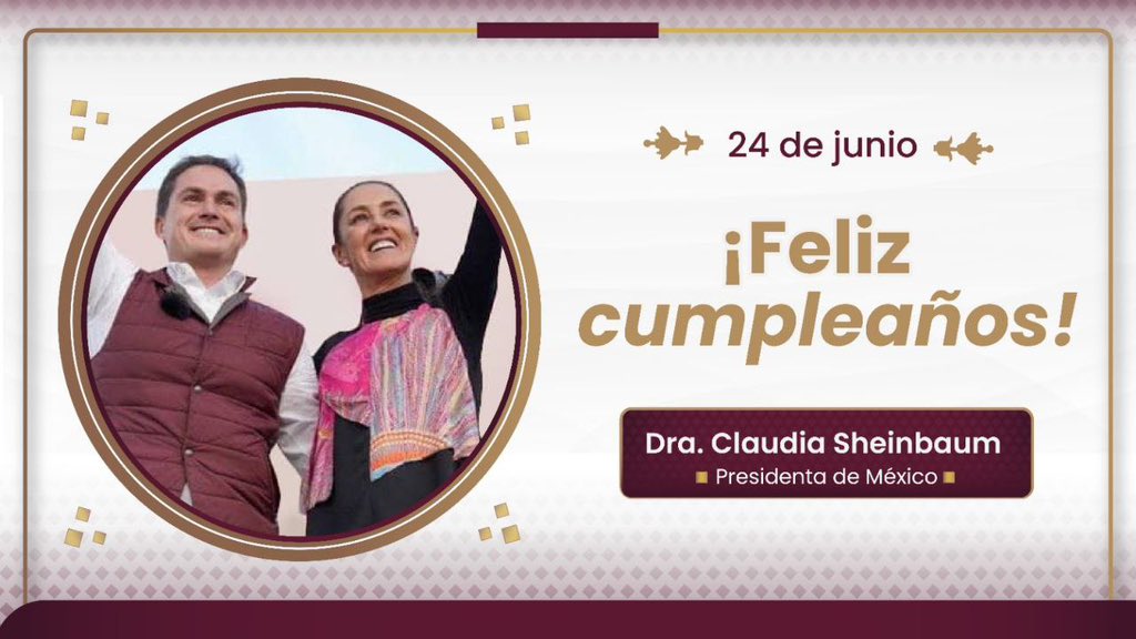 Javier López Casarín 💥🚀 (@lopezcasarinj) on Twitter photo Felicito con admiración y cariño a la Dra. <a href="/Claudiashein/">Claudia Sheinbaum Pardo</a> con motivo de su
cumpleaños. Su liderazgo, compromiso y trabajo son un referente en México 🇲🇽 y en el mundo. 🌍
Desde Álvaro Obregón le deseamos
#FelizCumpleañosPresidenta. 🎂 Felicito con admiración y cariño a la Dra. <a href="/Claudiashein/">Claudia Sheinbaum Pardo</a> con motivo de su
cumpleaños. Su liderazgo, compromiso y trabajo son un referente en México 🇲🇽 y en el mundo. 🌍
Desde Álvaro Obregón le deseamos
#FelizCumpleañosPresidenta. 🎂