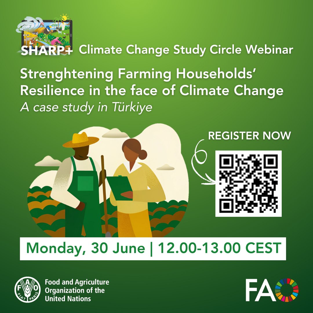 FAOInnovation's tweet photo. How resilient are farming households to #climatechange? ๐ฑ
Join us 30 June | 12:00 CEST for a new #FAOSHARP webinar ๐๐น๐ท
A case study from Tรผrkiye, with lessons for resilience, farm typologies & national planning!.
๐ Zoom: https://t.co/CJPAuQaoYs
๐ Passcode: 77290873 https://t.co/6cOhNkBH12
