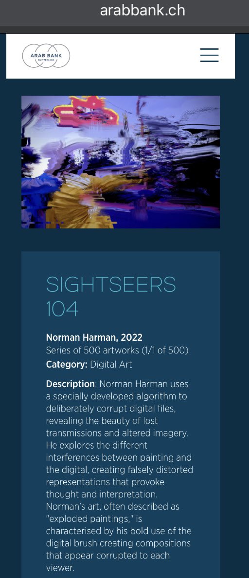 sovrn.art (@sovrnart) on Twitter photo proud to see this Sovrn release in the Arab Bank Switzerland collection
SIGHTSEERS
by <a href="/NorrieHarman/">Norman Harman</a>
πππ proud to see this Sovrn release in the Arab Bank Switzerland collection
SIGHTSEERS
by <a href="/NorrieHarman/">Norman Harman</a>
πππ