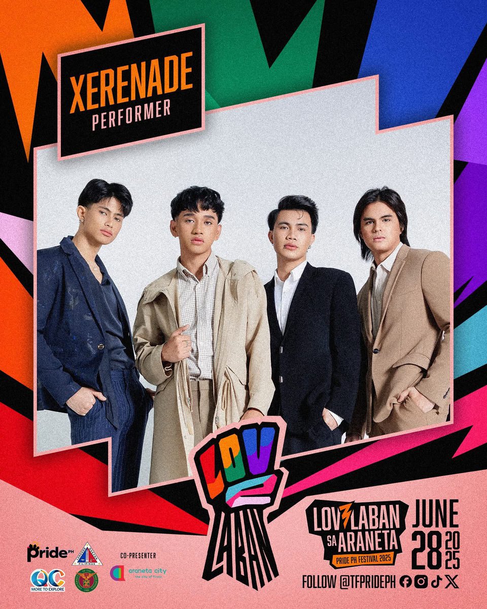 <a href="/Official_ALAMAT/">ALAMAT ᜀᜎᜋᜆ᜔ 🇵🇭</a> and <a href="/xerenadeofc/">Xerenade</a> are set to perform at this year's #LOV3LABAN Pride PH Festival. Catch ALAMAT live at UP Diliman and XERENADE at Araneta on June 28.

Let's celebrate Pride with music and love!

#ALAMAT #Xerenade