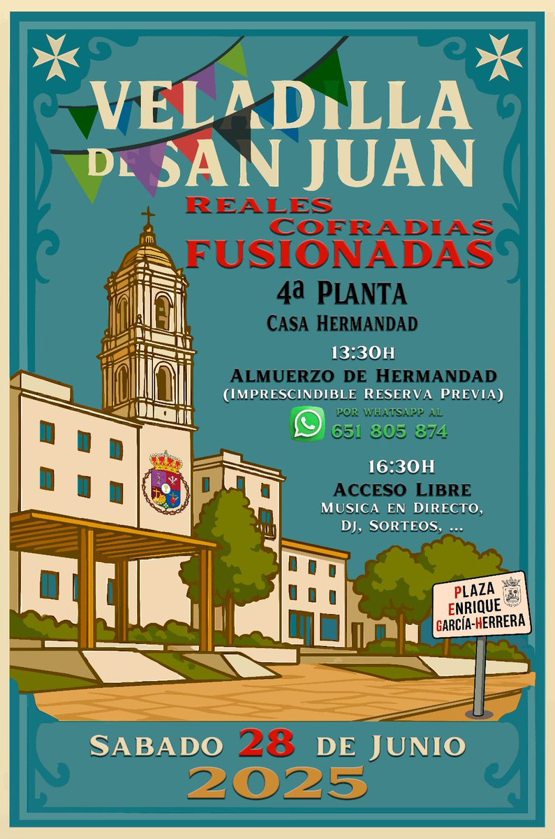 rcfusionadas's tweet photo. 🎉 ¡Vuelve la #VeladillaSanJuan de Fusionadas!

📅 Sábado 28 junio · 📍 Casa Hermandad (4ª planta)

🍽 Almuerzo (reserva al 651 805 874)
🎶 Desde 16:30h: acceso libre, música, DJ, sorteos… ¡y más!

👉 ¡No faltes! #CofradiasMLG https://t.co/G0IYDdLvFs