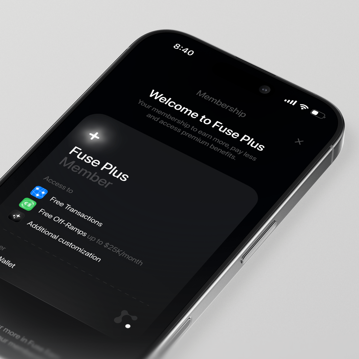 Upgrade to Fuse Plus to unlock:

– Free transactions: We sponsor Solana network fees.

– Free off-ramps: Send 25K USDC/month to your bank account with zero platform fees.

Deposit $100 or more into Fuse Earn to activate your membership.