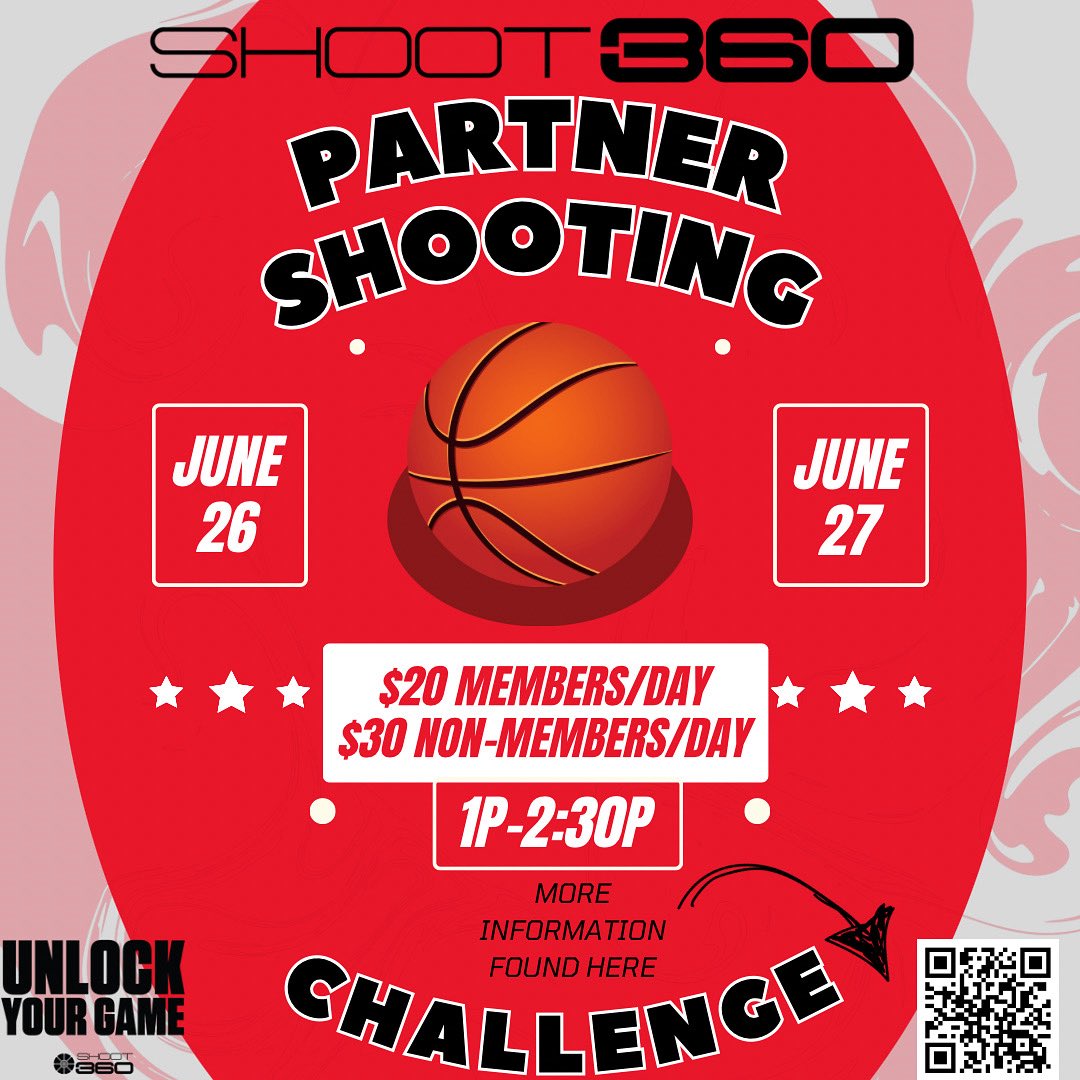 Join us Thursday and/or Friday for our PARTNER SHOOTING CHALLENGE👊 90 minute shooting workout with a variety of shooting sequences🏀 Grab a friend &amp; we will see you soon!👏 
form.jotform.com/251255156372152